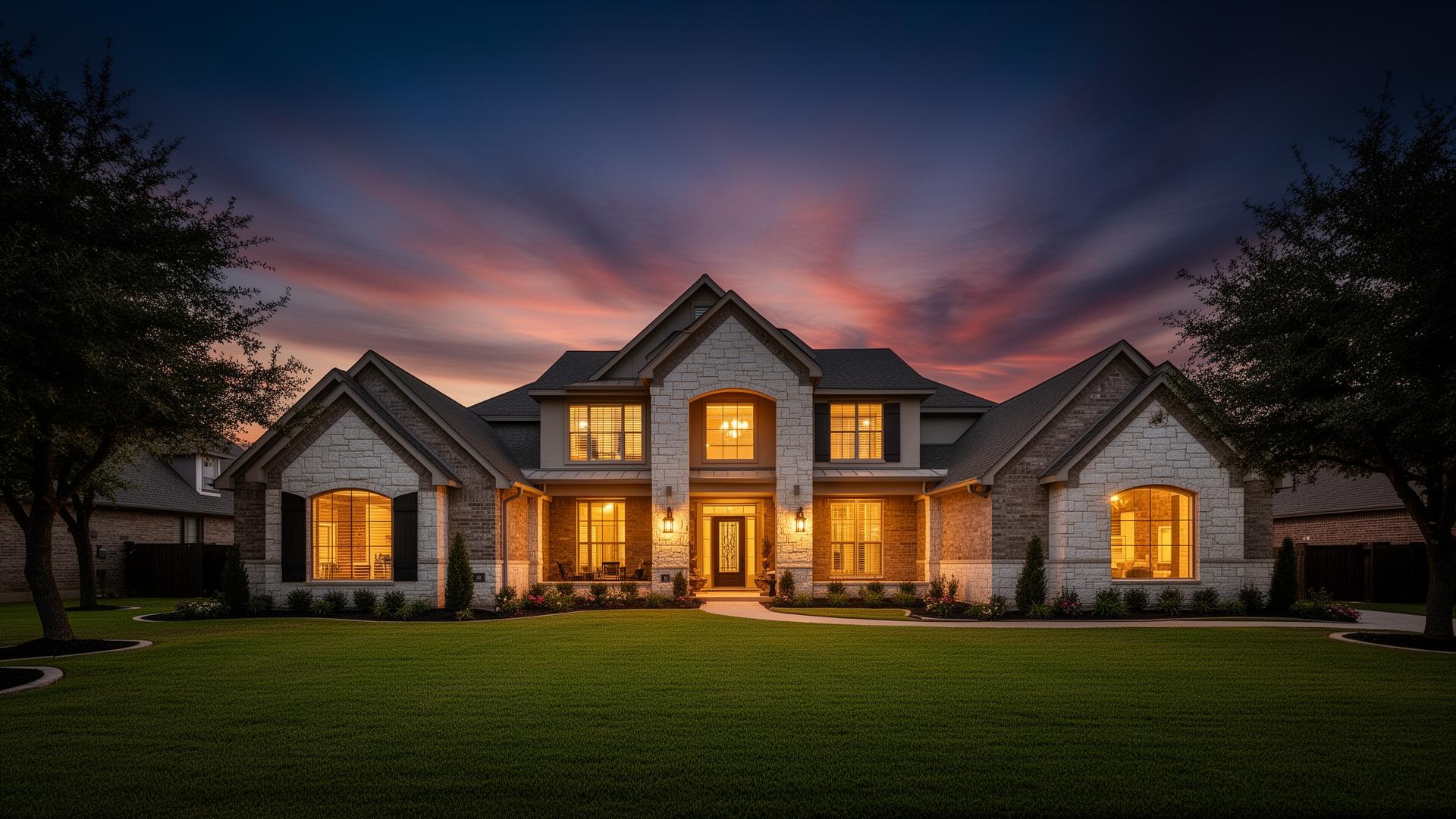 Beautiful Dallas–Fort Worth home at twilight