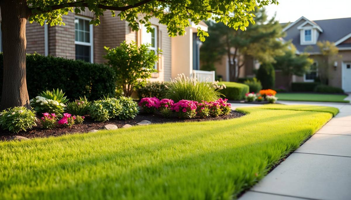 Well-maintained lawn and landscaping in a DFW neighborhood